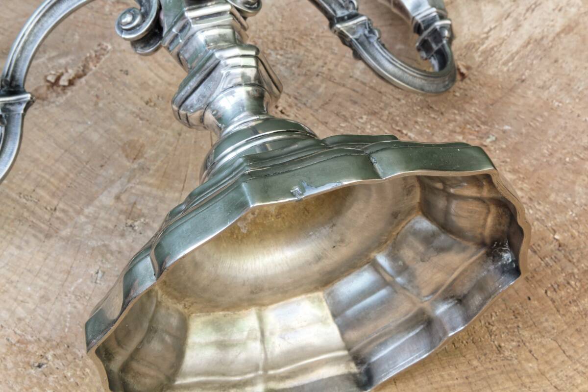 3-light silver-plated metal candlestick