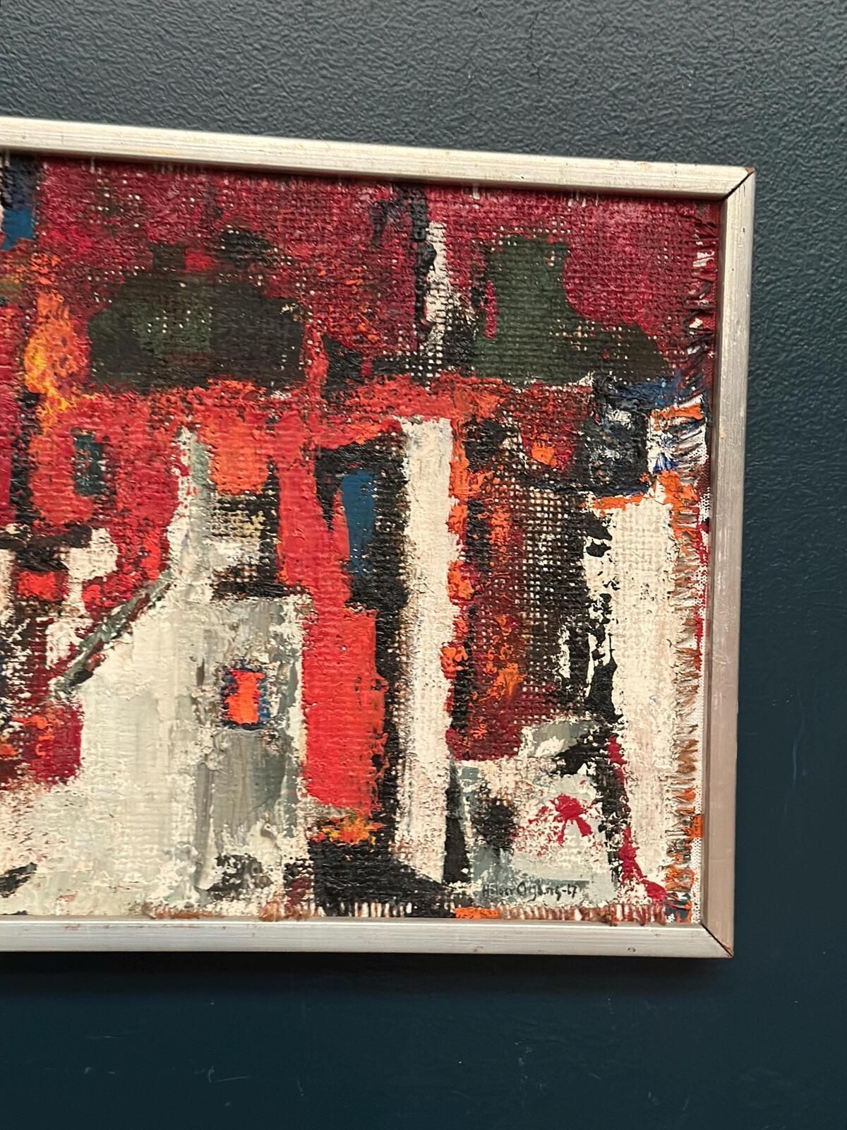 Original Swedish Oil On Canvas – “Cityscape In Red” By Holger Oijens (1907–2004) – Signed – Vintage & Framed