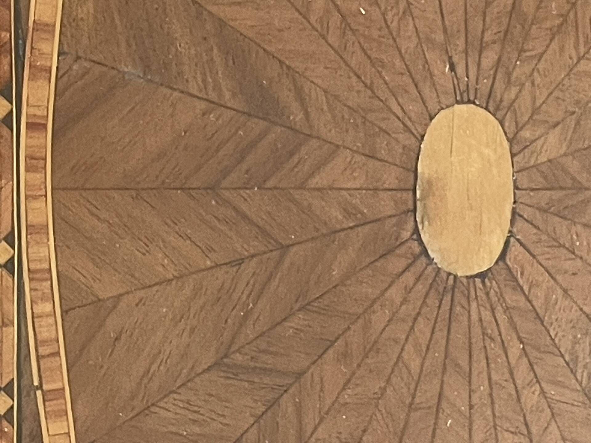 Large vintage tray, wood marquetry under glass