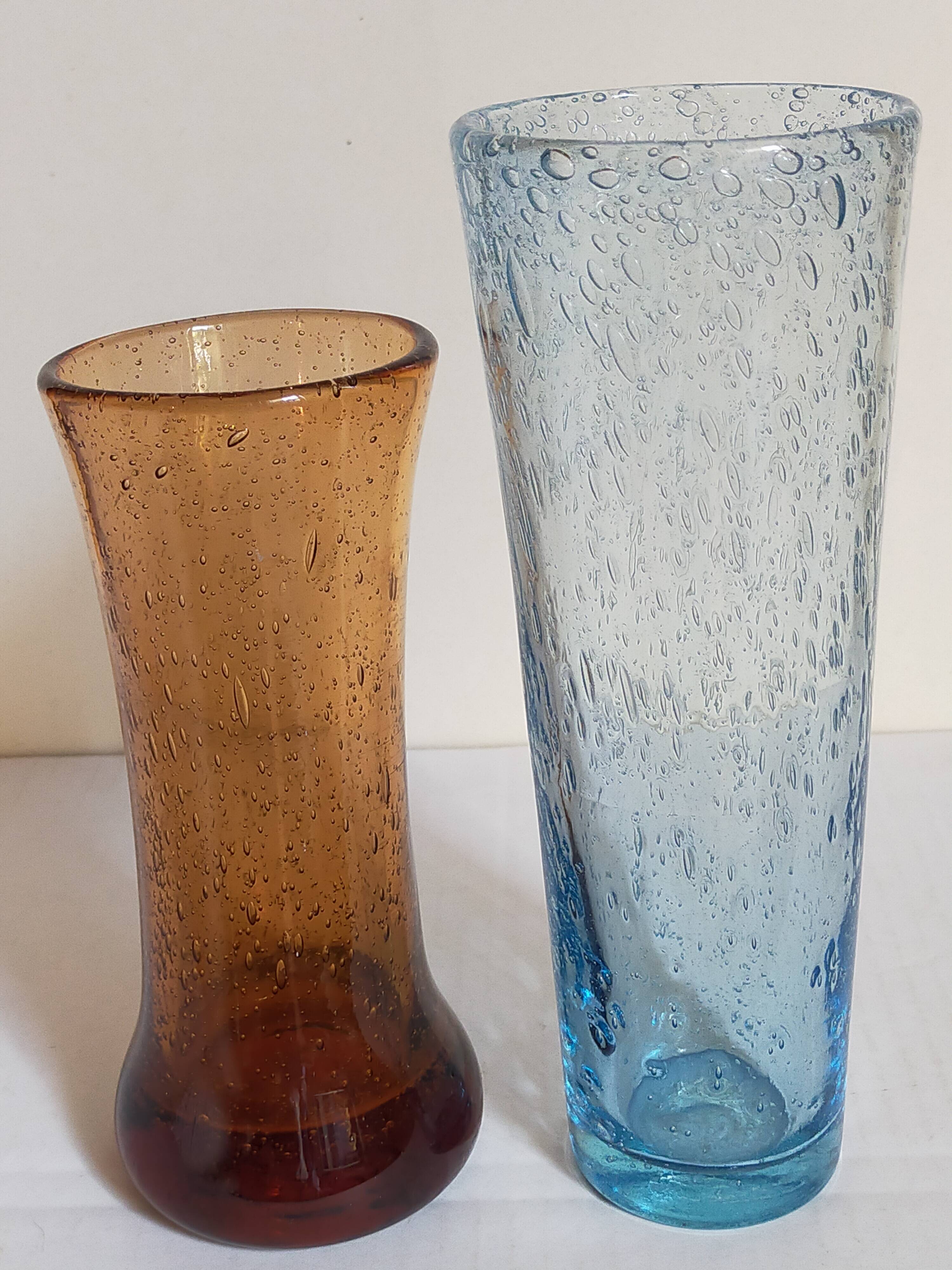 Duo of vintage blown glass vases from Biot