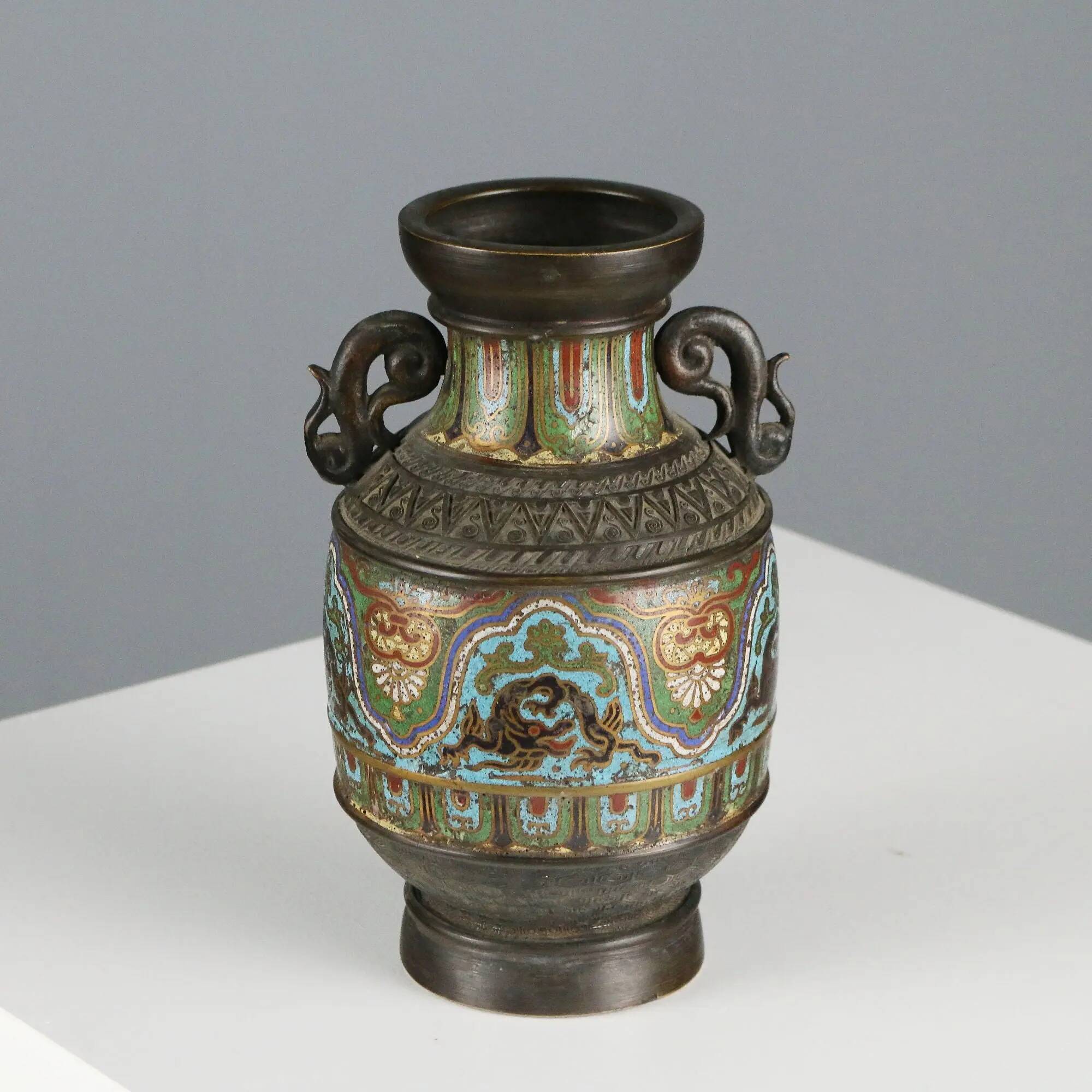 Antique cloisonné vase decorated in bronze, Japan, 19th century.