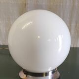 Opaline globe and chrome metal ceiling light - 50s/60s