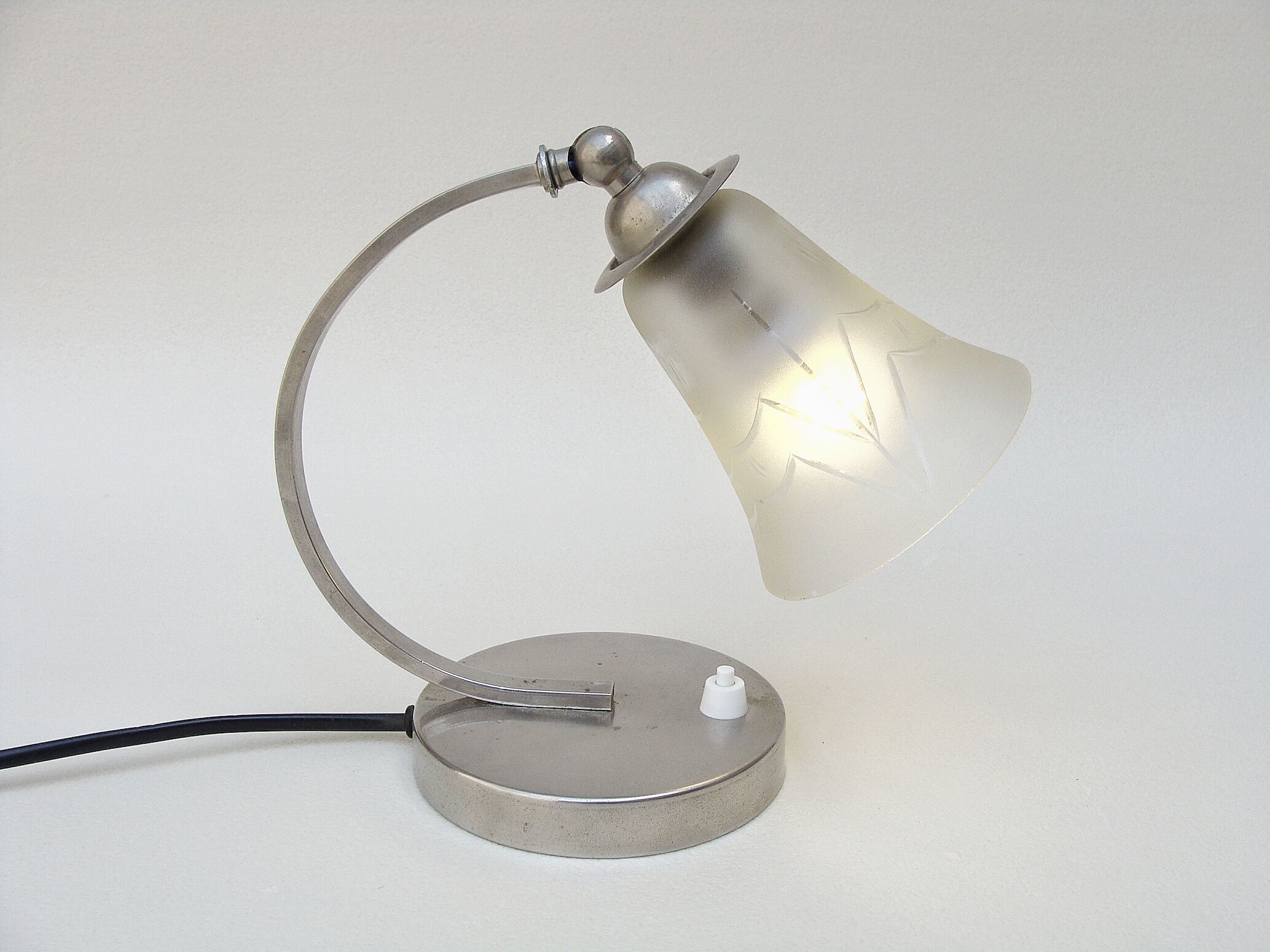 Art Deco metal lamp chrome and glass