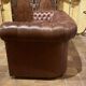brown leather 3-seater Chesterfield sofa