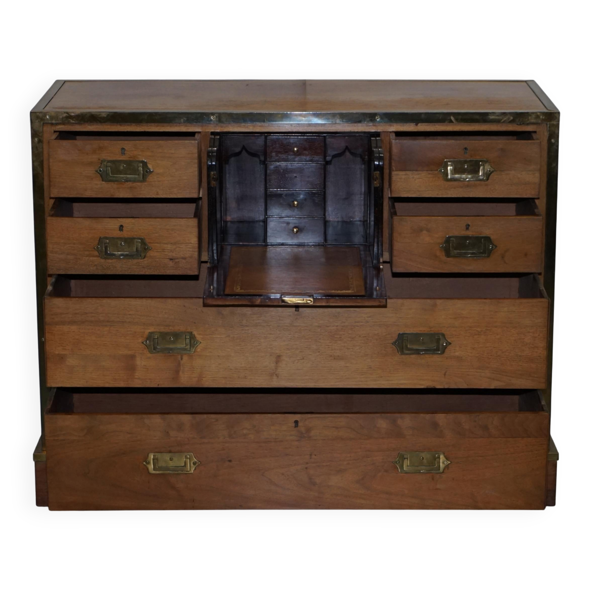 Military commode in solid oak and brass circa 1880
