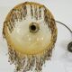 Vintage frosted glass pendant light with beaded fringes - Art Deco lamp