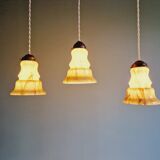 Set of 3 Art Deco pendant lights in marbled opaline, 1920s-30s