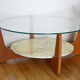Table low Hugues Poignant marble glass and teak 60s