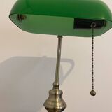Lampe de bureau banquier ancien bronze notaire art deco opaline verte