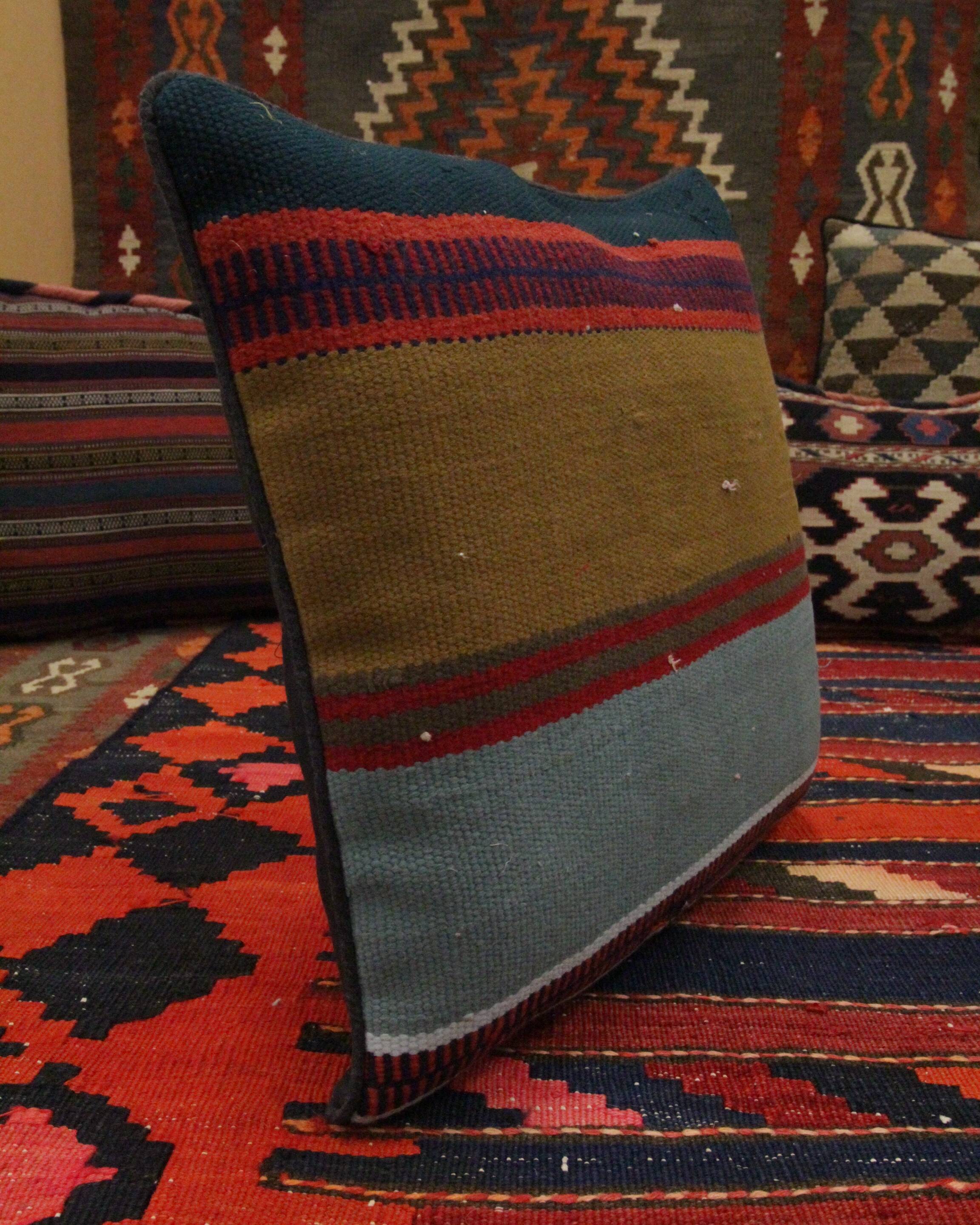 Handwoven traditional kilim blue cushion cover 42x42cm