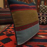 Handwoven traditional kilim blue cushion cover 42x42cm