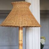 Grand lampadaire tripode rotin et bambou