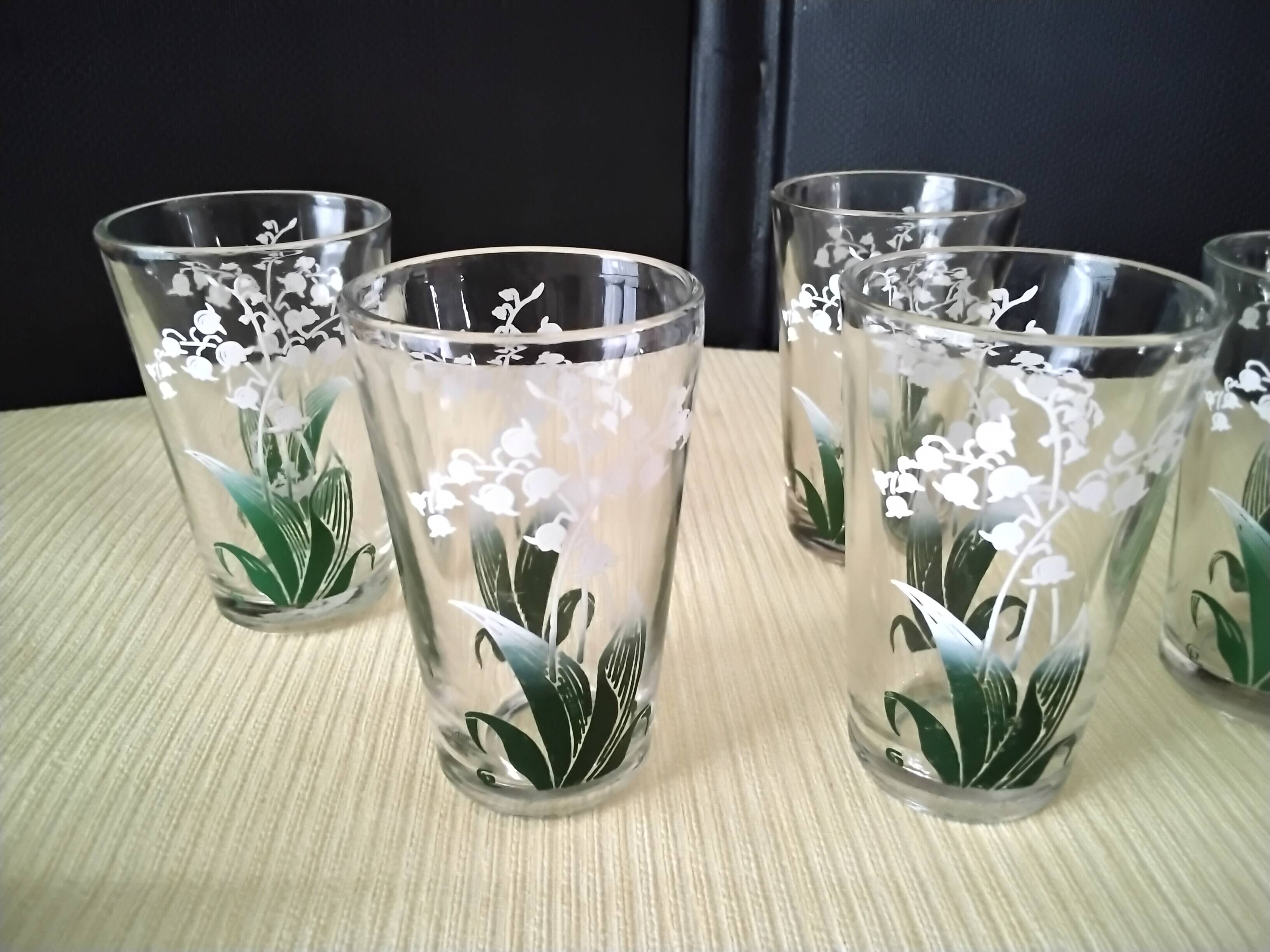 6 Goblet-shaped tea glasses with VMC screen-printed decoration