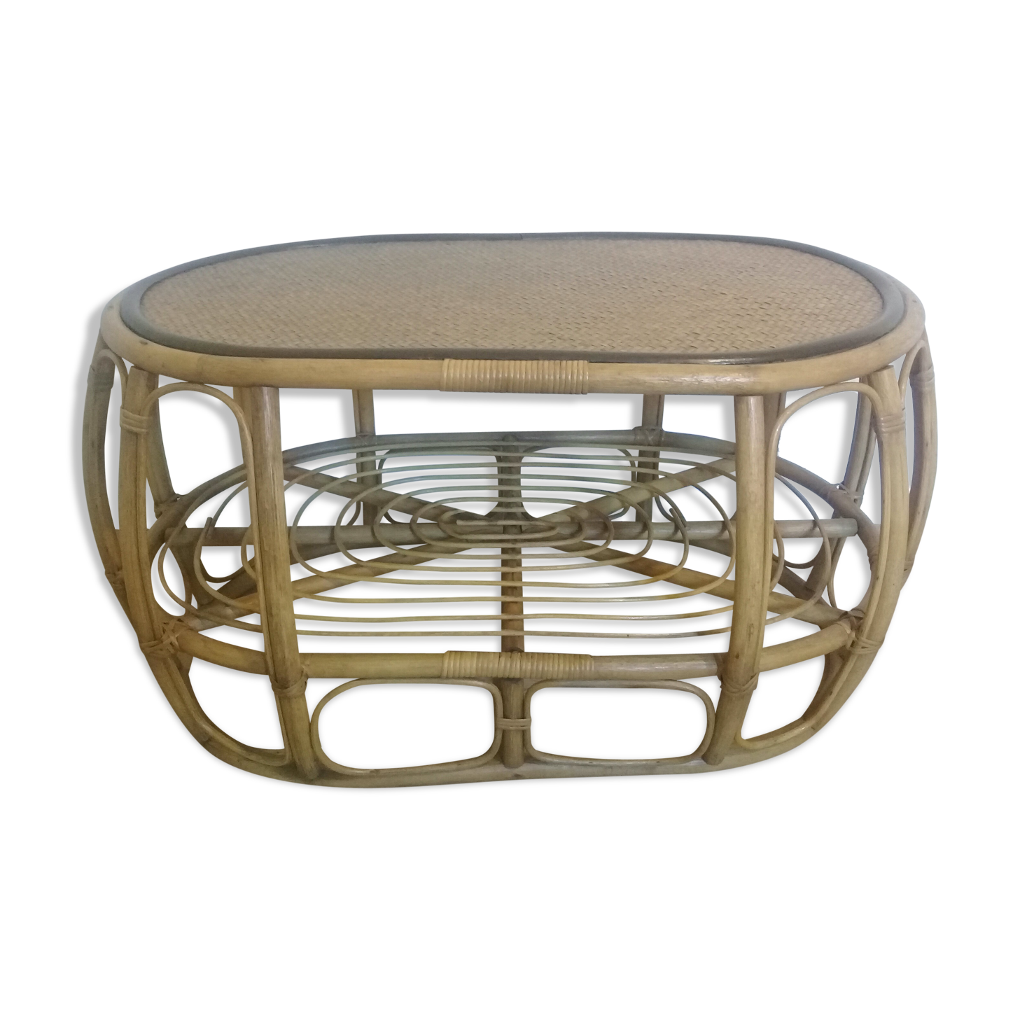Table basse bambou et rotin vintage des années 70