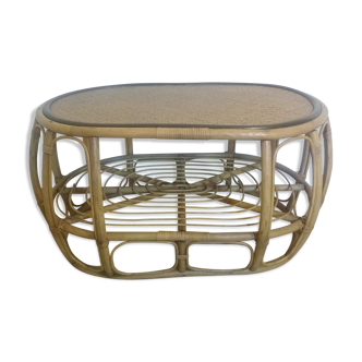 Bamboo coffee table and vintage rattan 70s