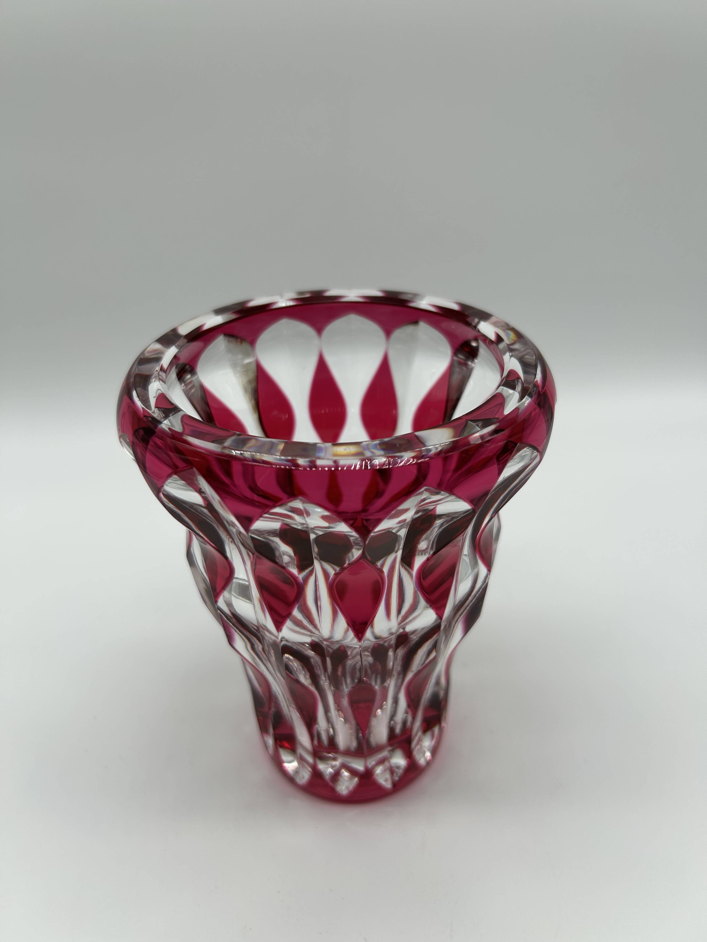 Cut and double red crystal vase from Val Saint-Lambert.