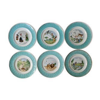 6 dessert plates or starter, the Fables de la Fontaine, vintage
