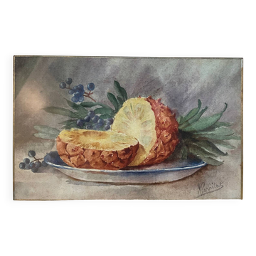 Still life painting with pineapple