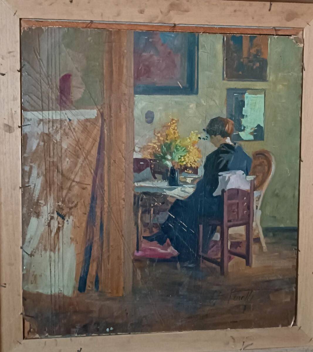 Oil portrait on canvas from the 1920s - painted on the back - Giuseppe Torelli (1881 -1959)