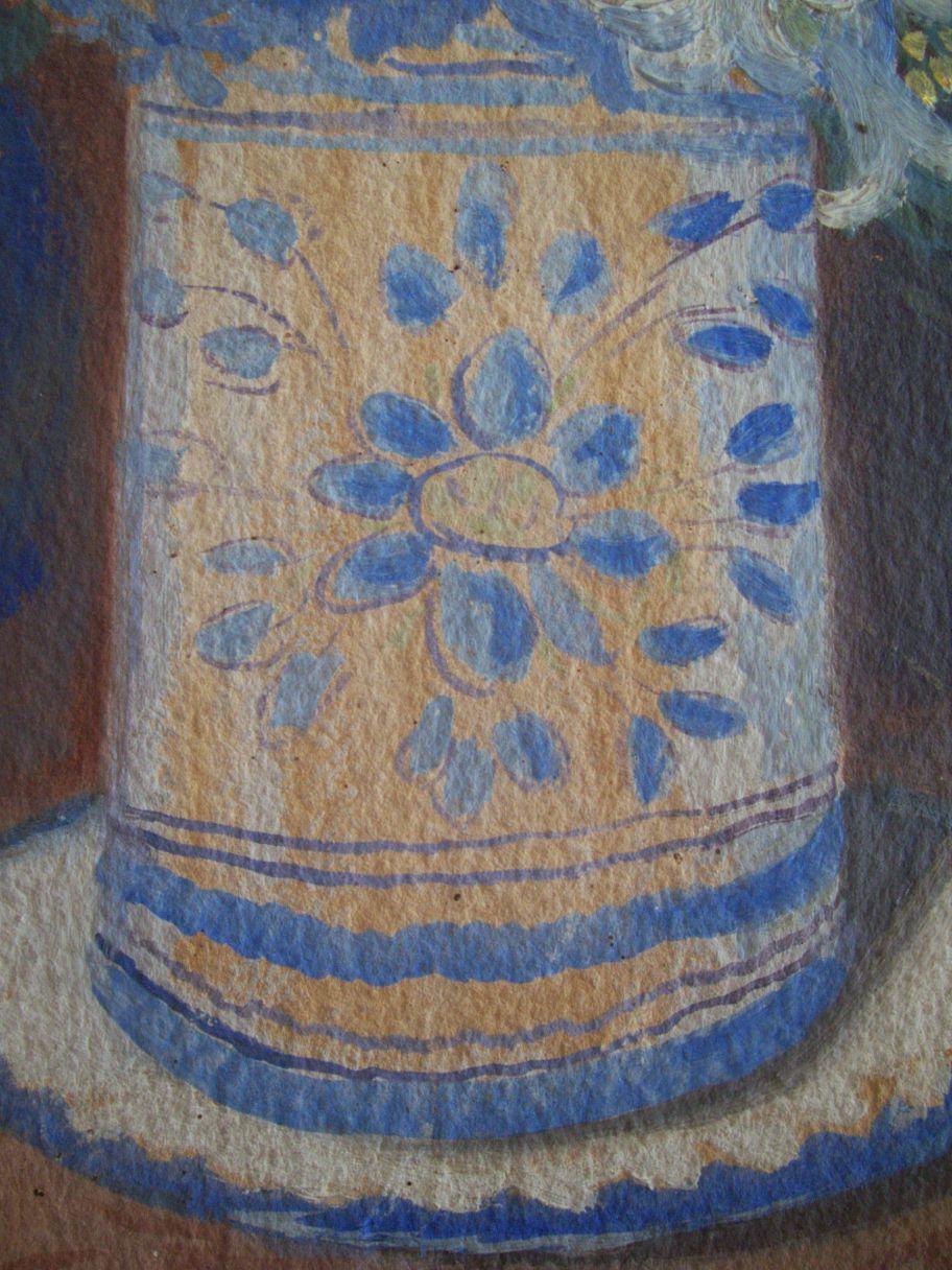 Old flower pot painting signed