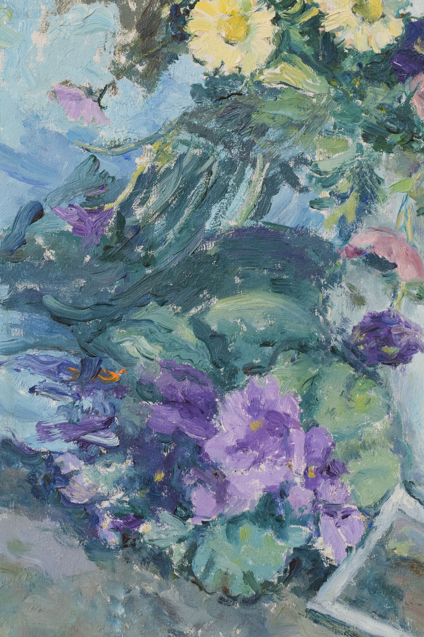 Still life with flowers and photograph