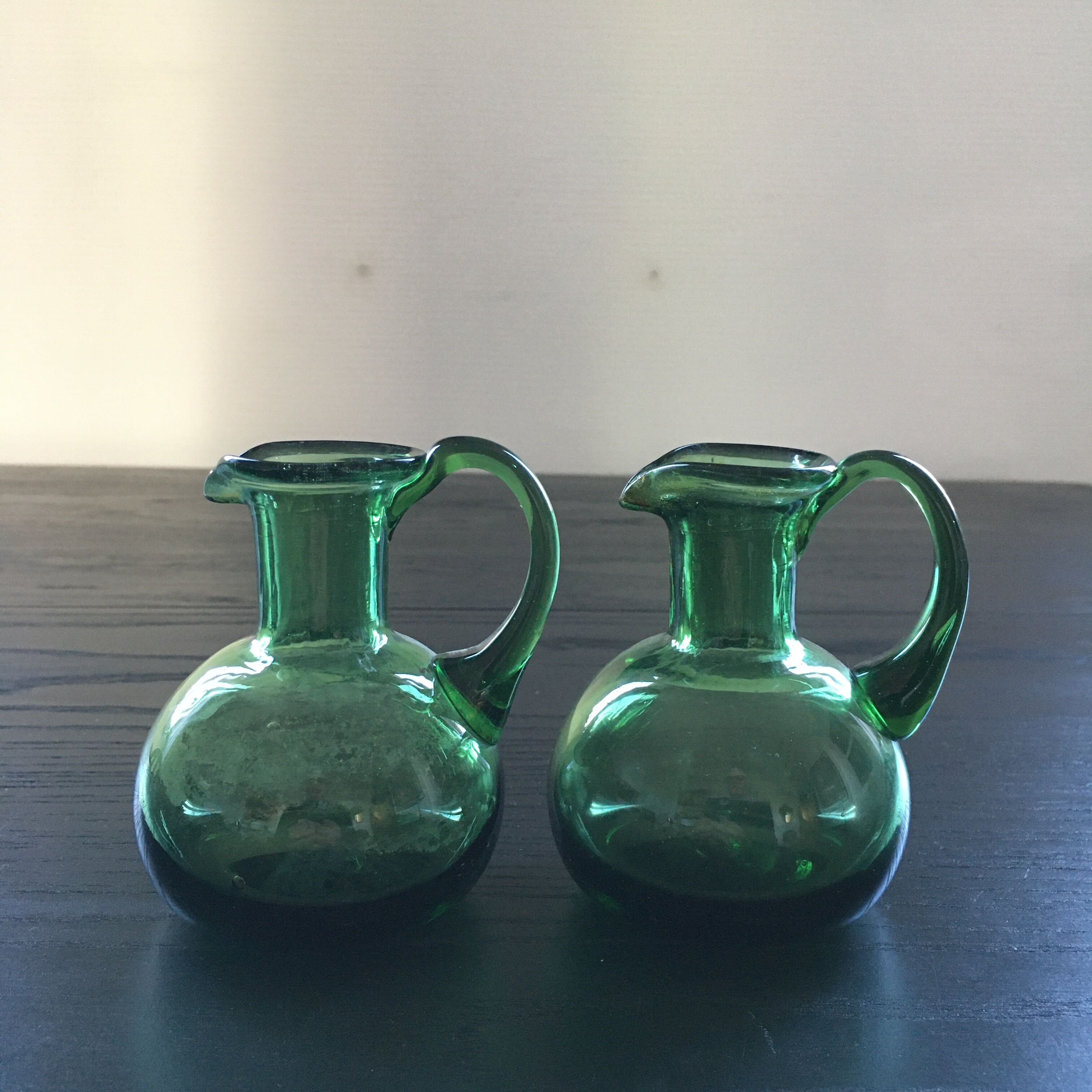 Set of 2 vials green glass