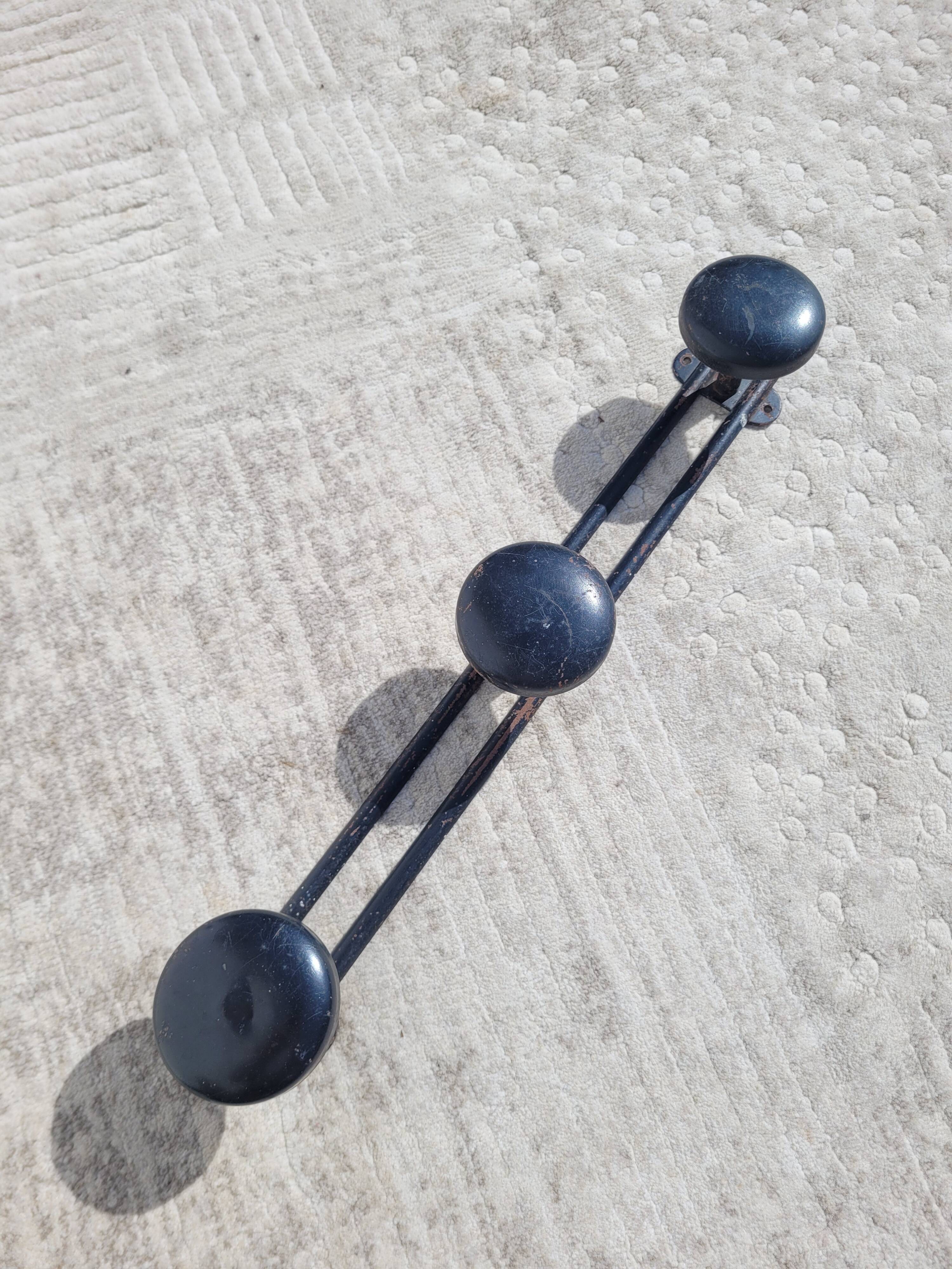 Vintage black coat rack with 3 hooks