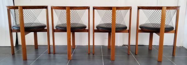 Chaises bois et cuir Niels Jorgen Haugesen String pour Tranekaer, Danemark