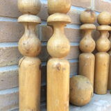 Wooden bowling and 2 vintage balls