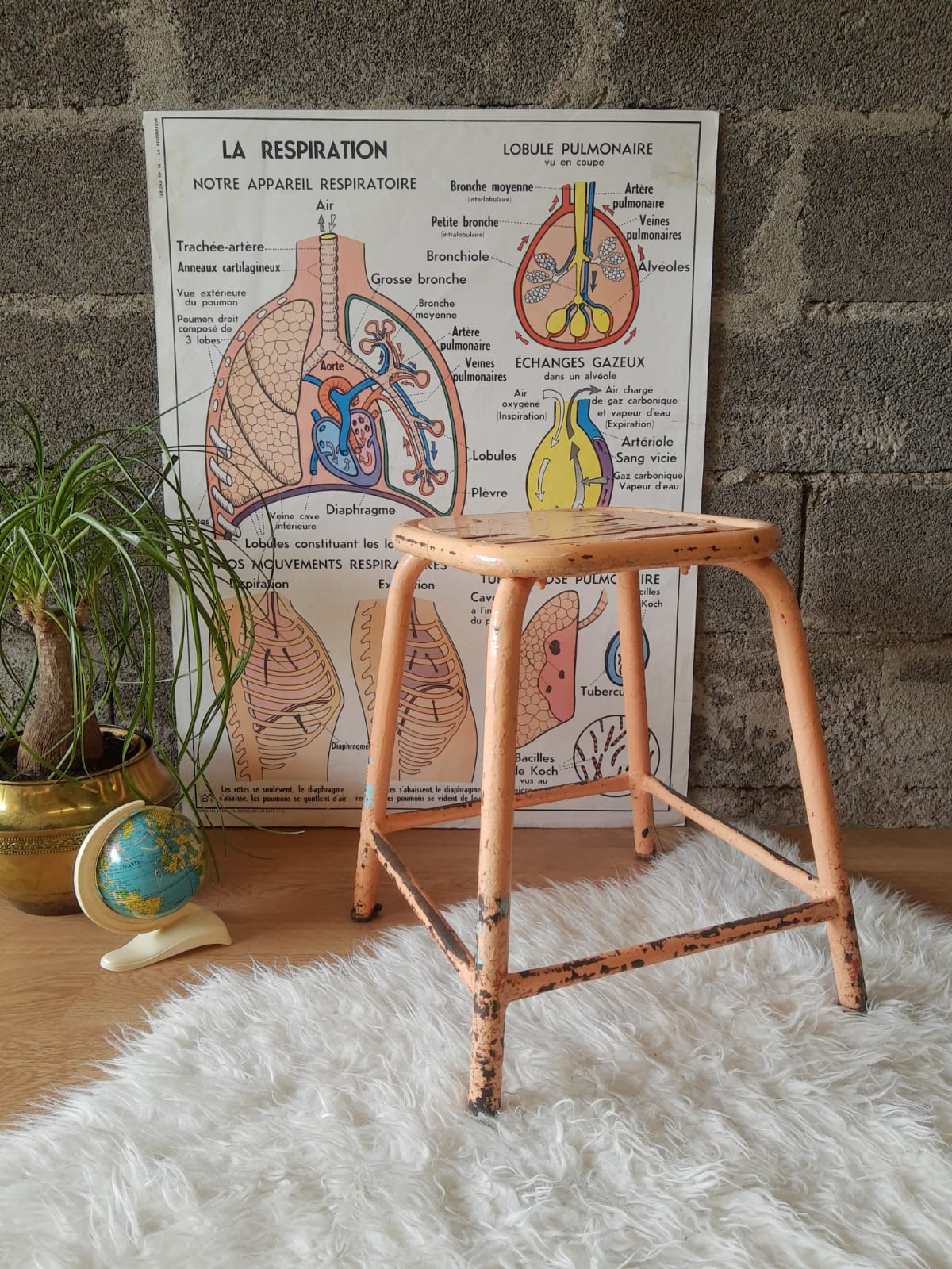 Pair of low metal stools industrial workshop - vintage