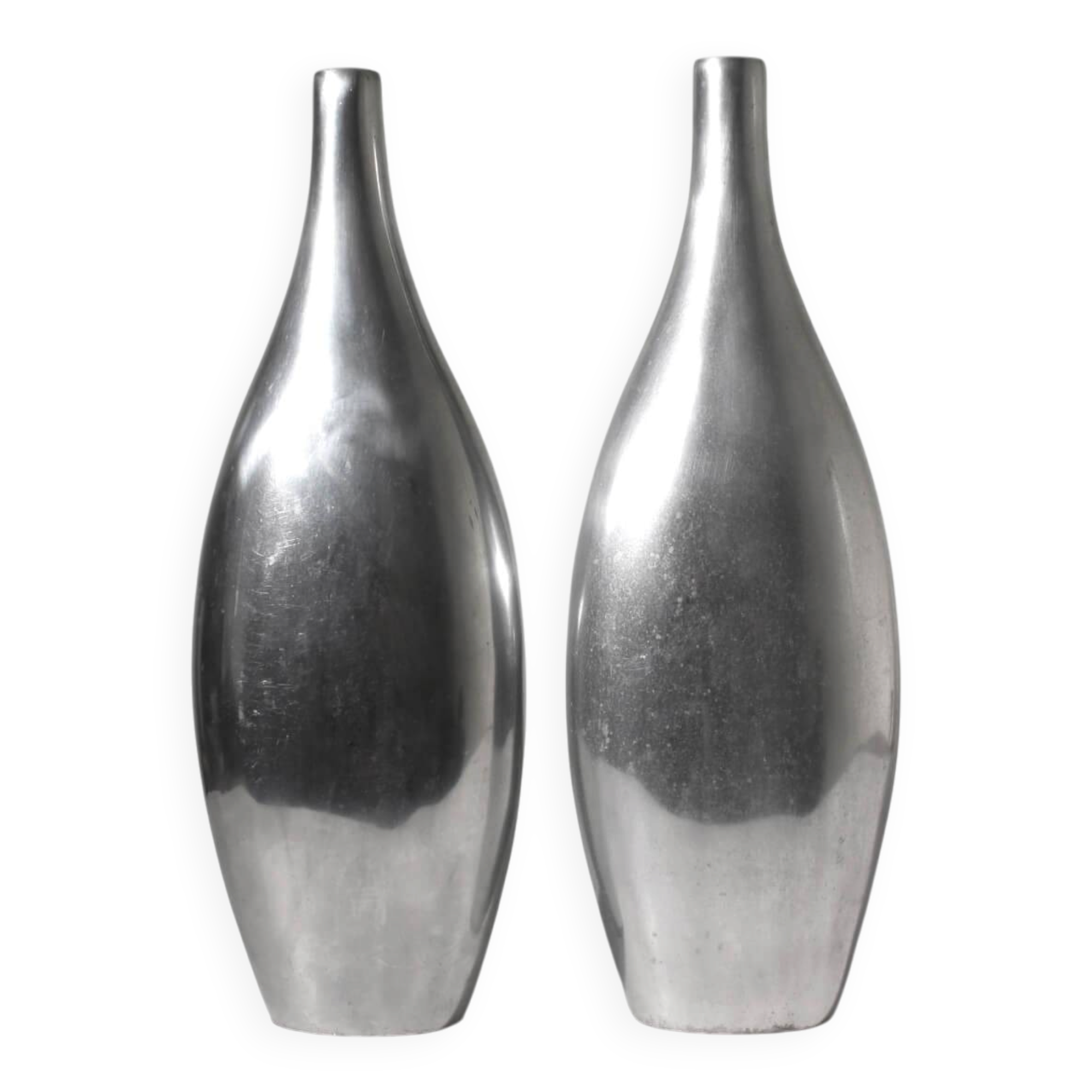 Pair Of Polished Aluminum Tall Vases