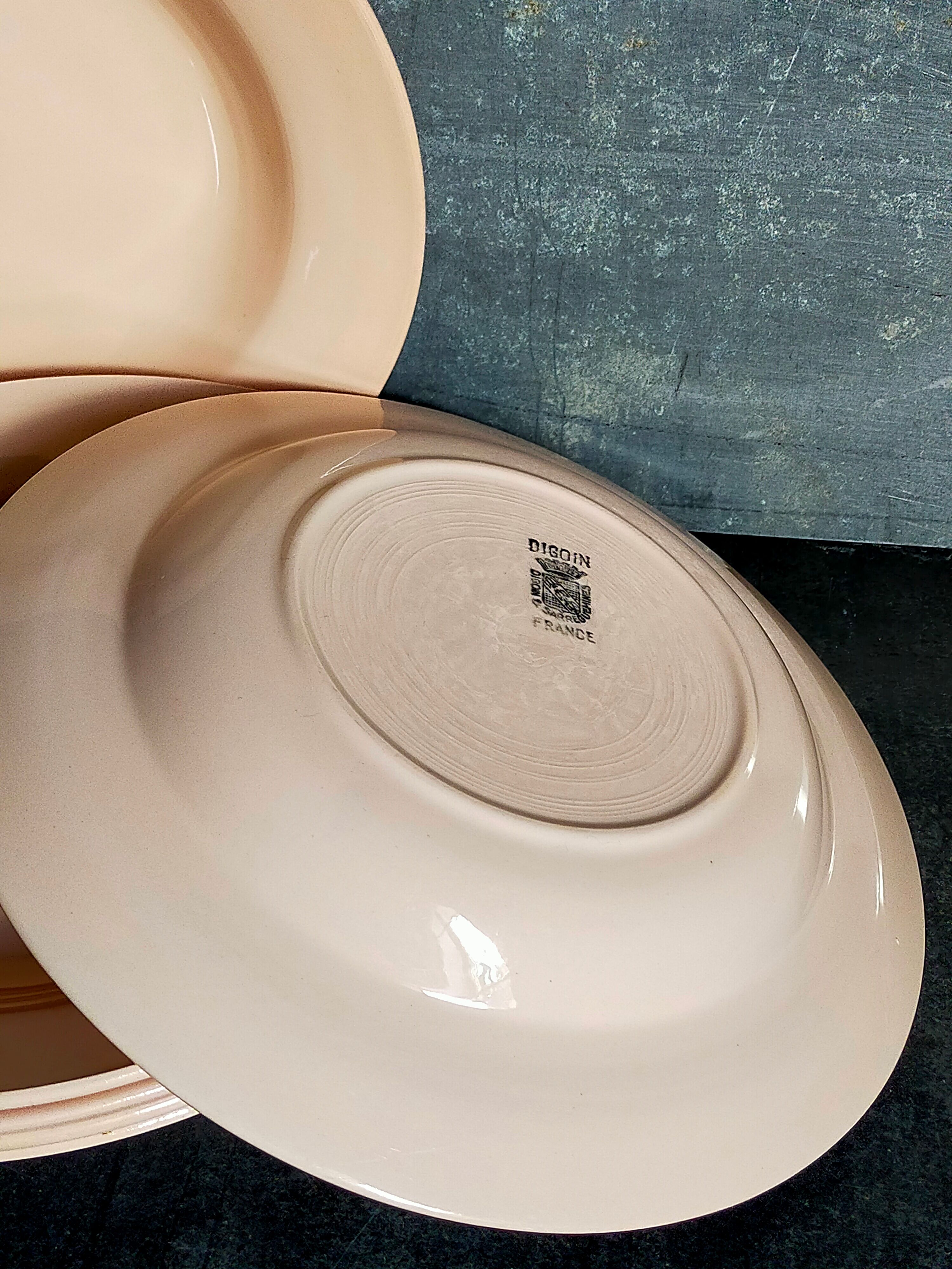 Six pastel earthenware plates from Digoin and Sarreguemines antiques