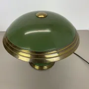 German green bauhaus table lamp in brass and metal by helo lights, germany, 1950s