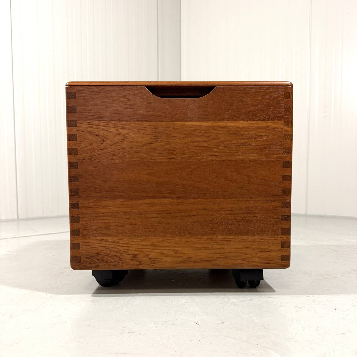 Salin Nyborg teak storage box side table on wheels, Denmark 1960’s