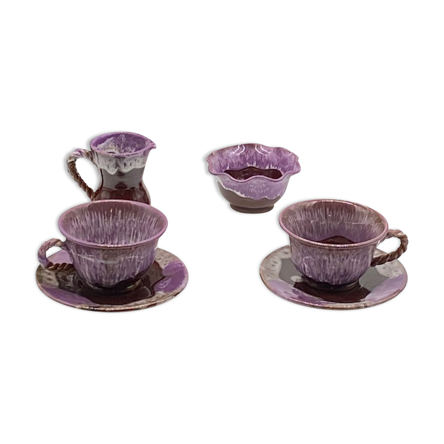 Lot de 2 tasses avec soucoupes en faïence St-Amand pour la maison pas