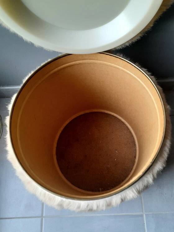 Cylindrical storage pouffe in faux fur 1970