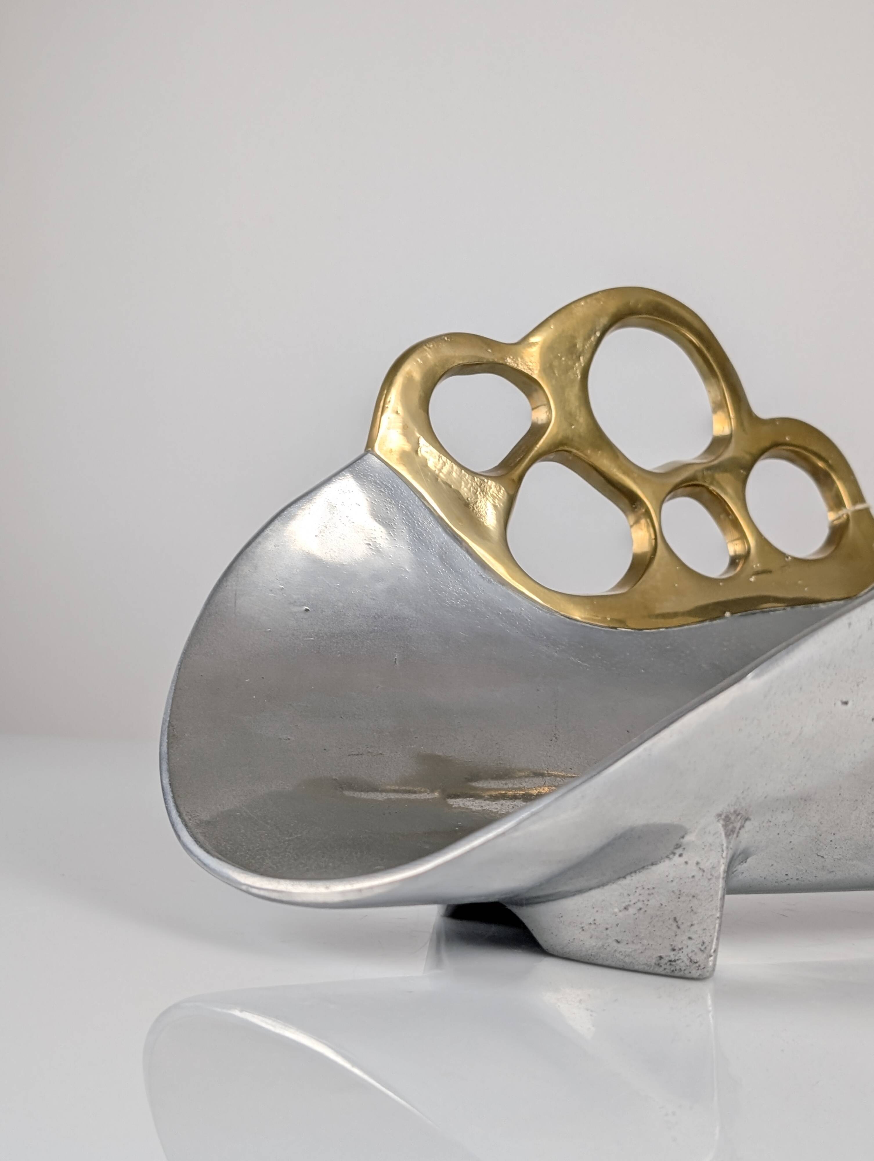 Aluminium and brass log holder by David Marshall, Spain, 1980s