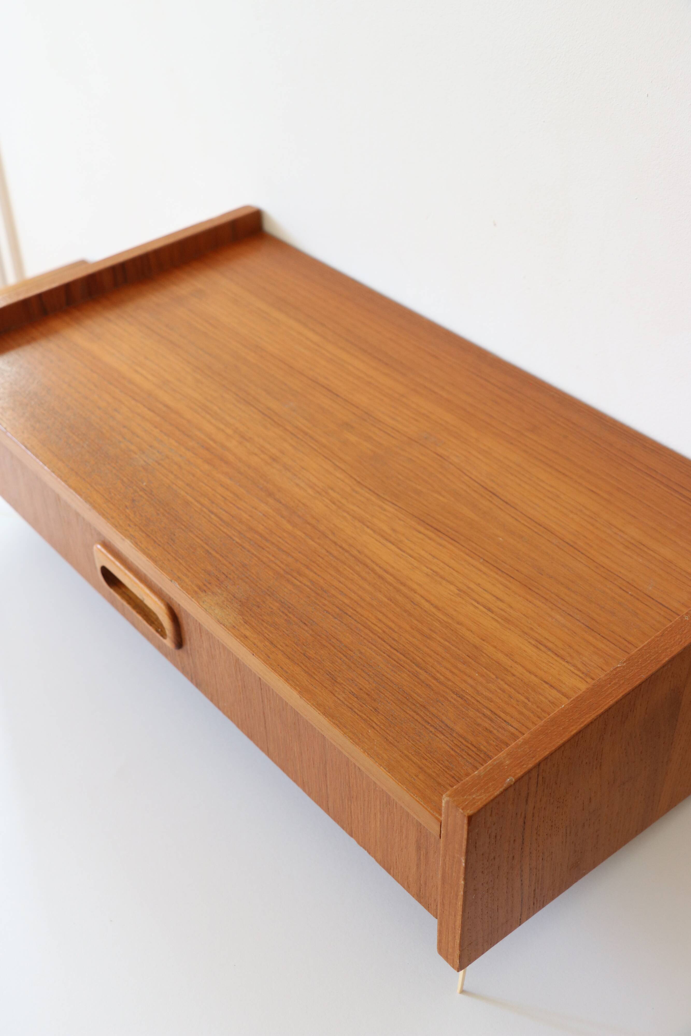 Wall shelf, Scandinavian teak wall bedside table, 1960
