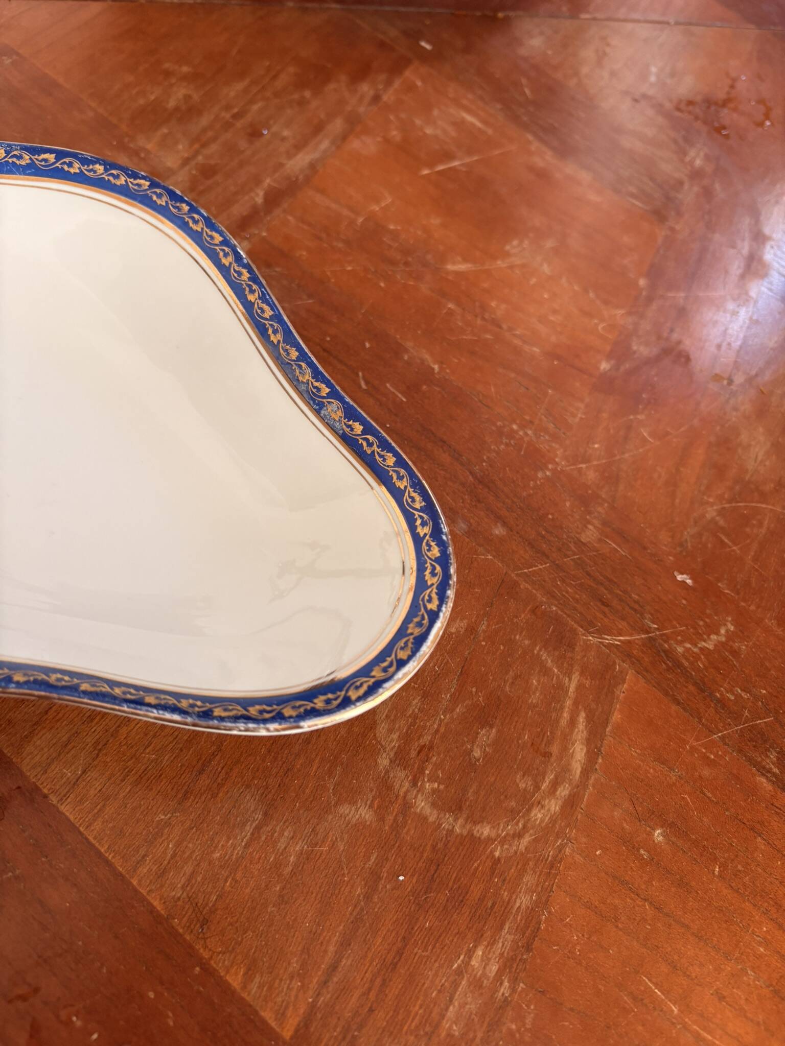 Plate, Ramekin, Salad Bowl 23cm, Limoges Porcelain, Blue and Gold, Betoule