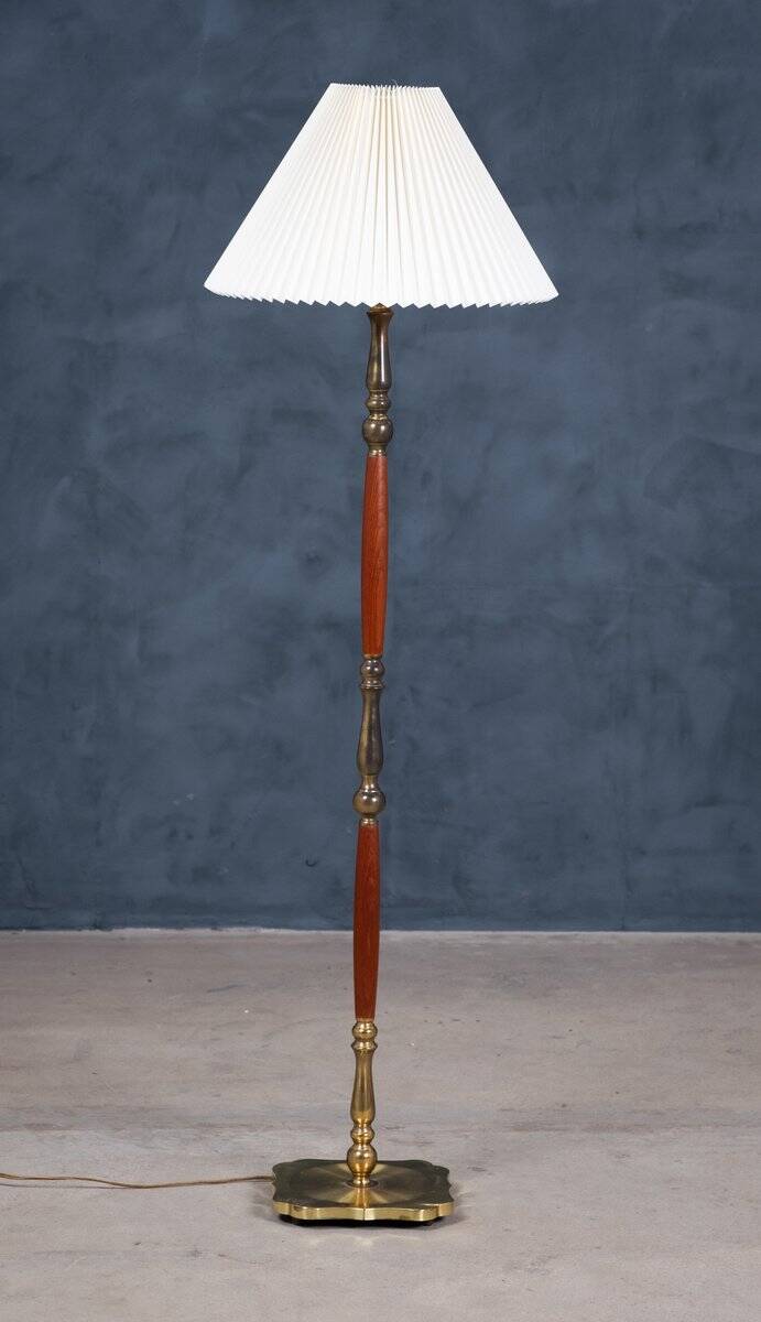 Mid-Century Floor Lamp in Teak & Brass, Denmark, 1960s