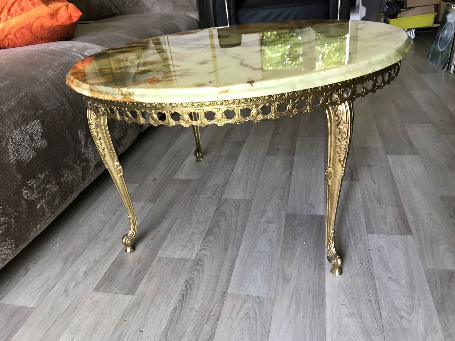 Marble and brass side coffee table
