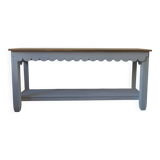 Console with pearl grey patinated base, oak top.
