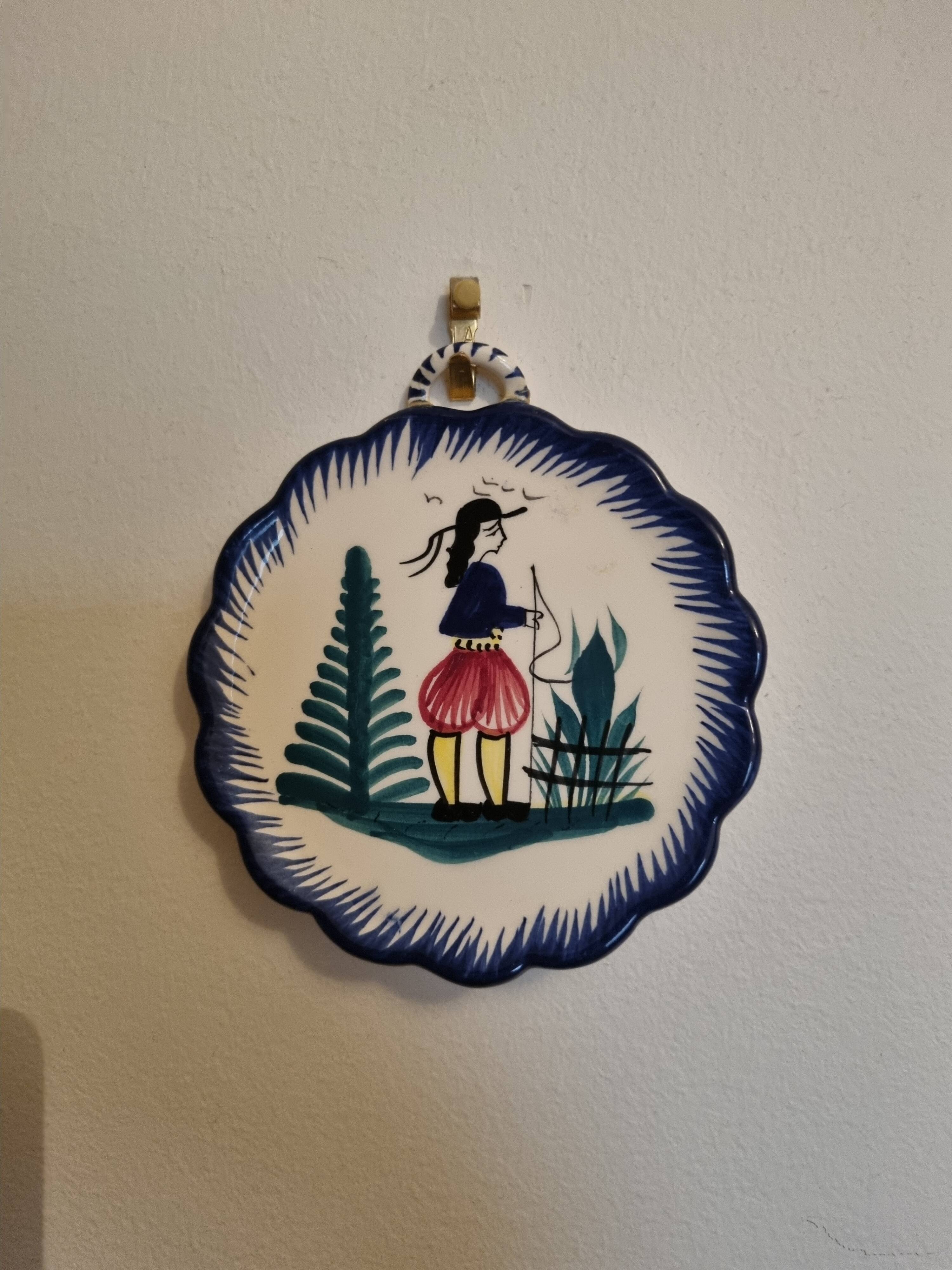 Old Breton ceramic plaque to hang in Quimper faience.
