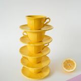 Set of 5 Badonviller lemon yellow cups and saucers, 1960