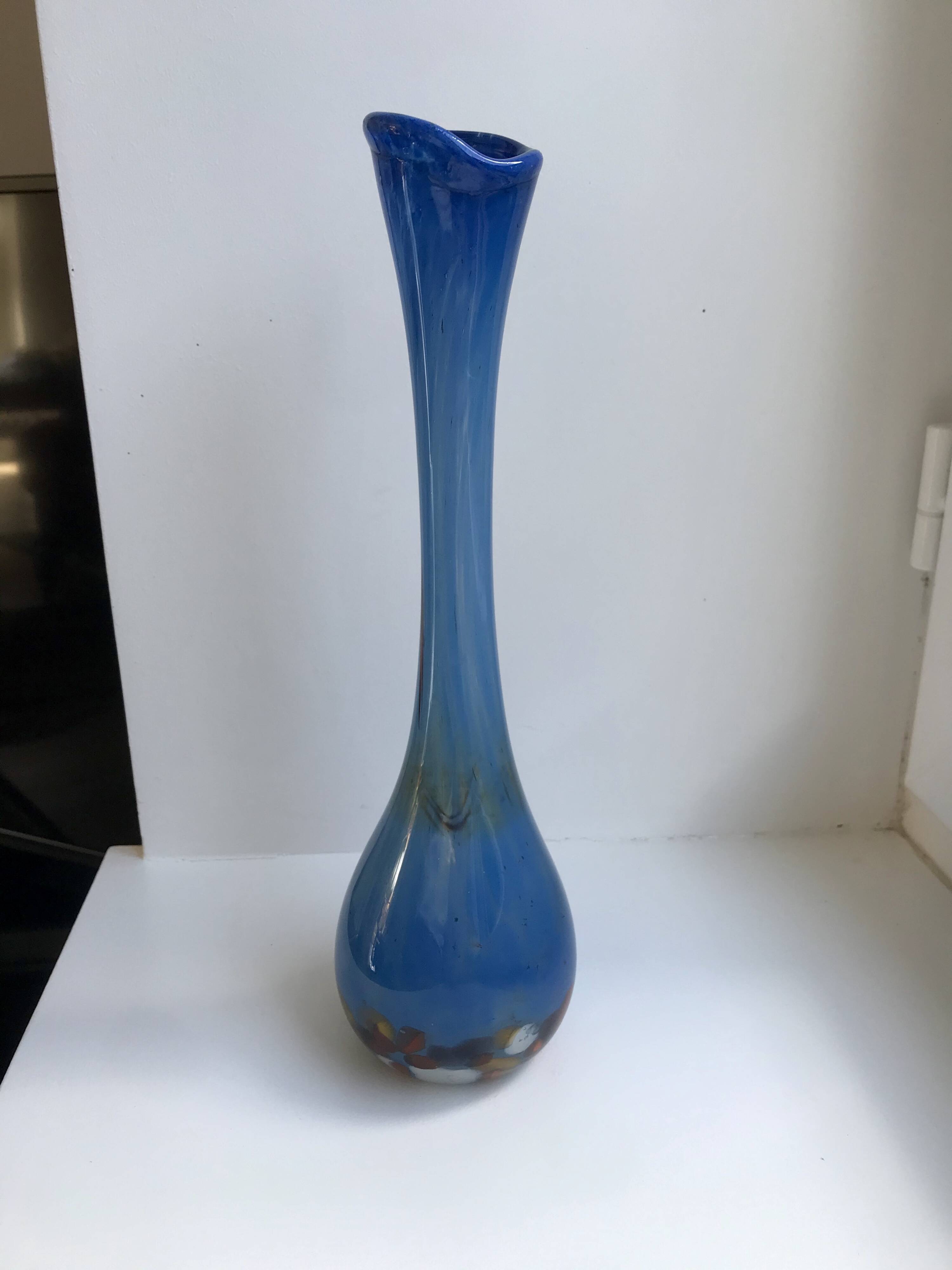 Colorful blue Murano blown glass vase 60s-70s
