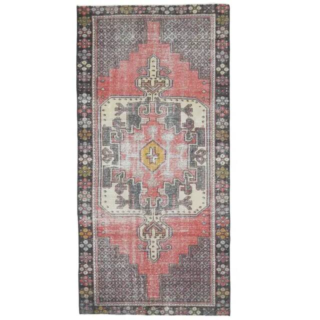 Vintage Turkish Oushak Handmade Wool Cotton Pink Area Rug 112x240