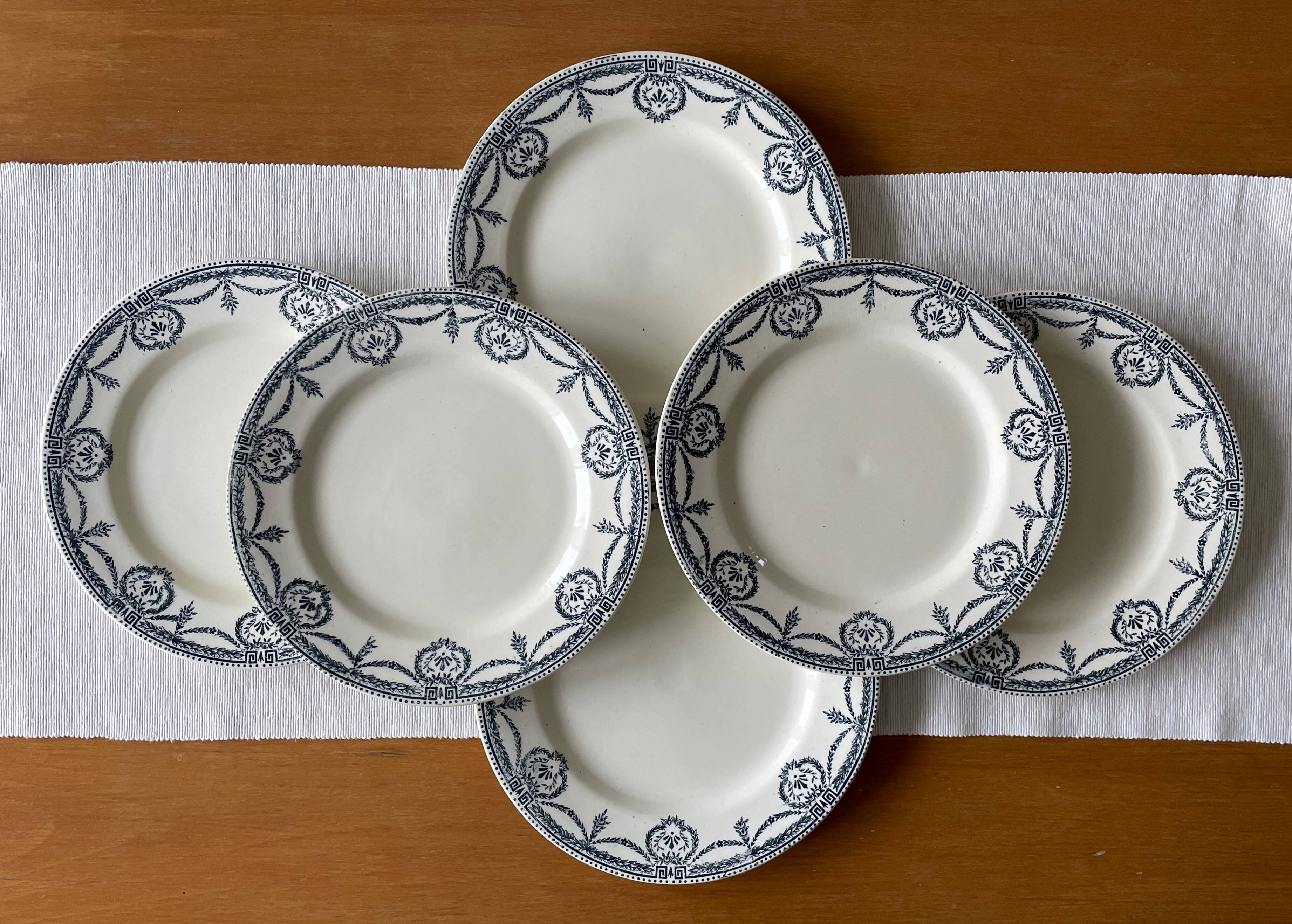 6 antique earthenware dinner plates from Salins-les-Bains (Jura)