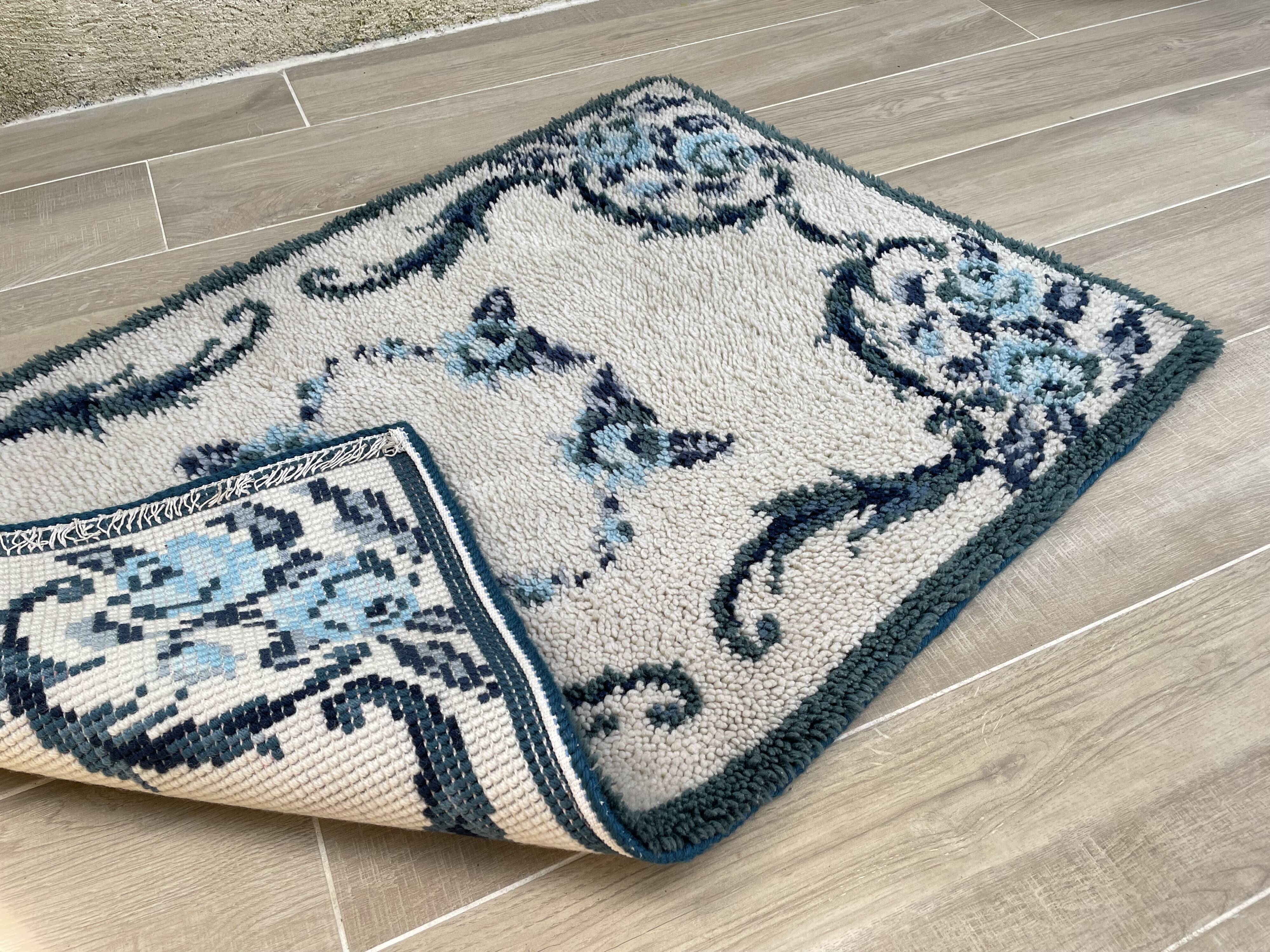 Bohemian pure wool blue rug 125x78cm