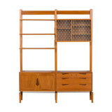 Rival 2 bay free standing teak wall unit with 3 cabinets and 3 shelves by Brodrene Jatogs Norway, Kj