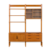 Rival 2 bay free standing teak wall unit with 3 cabinets and 3 shelves by Brodrene Jatogs Norway, Kj